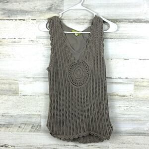 Sigrid Olsen Womens Medium Tan Boho Knit Crochet Lined Tank Top